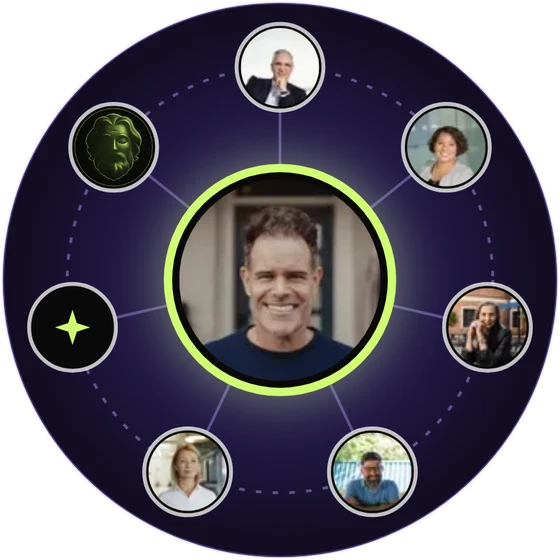 Mastermind for Entrepreneurs: a founder at the centre of a circle of peers, an AI co-pilot and Sage™